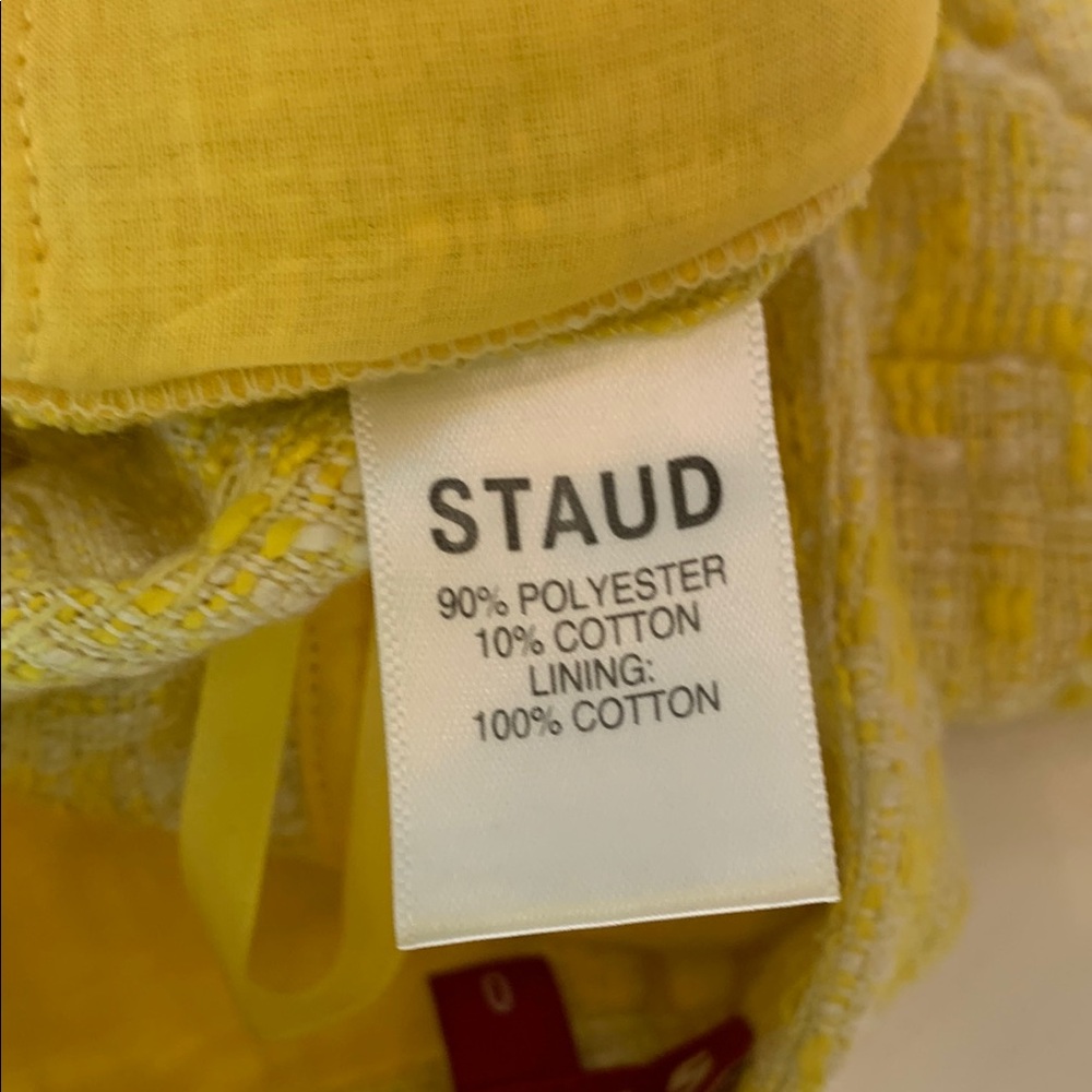 STAUD “Sorno” Yellow and Cream High Waist Fringe Tweed Shorts - Picture 6 of 6
